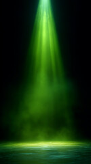 Vivid green spotlight beam illuminating smoky atmosphere