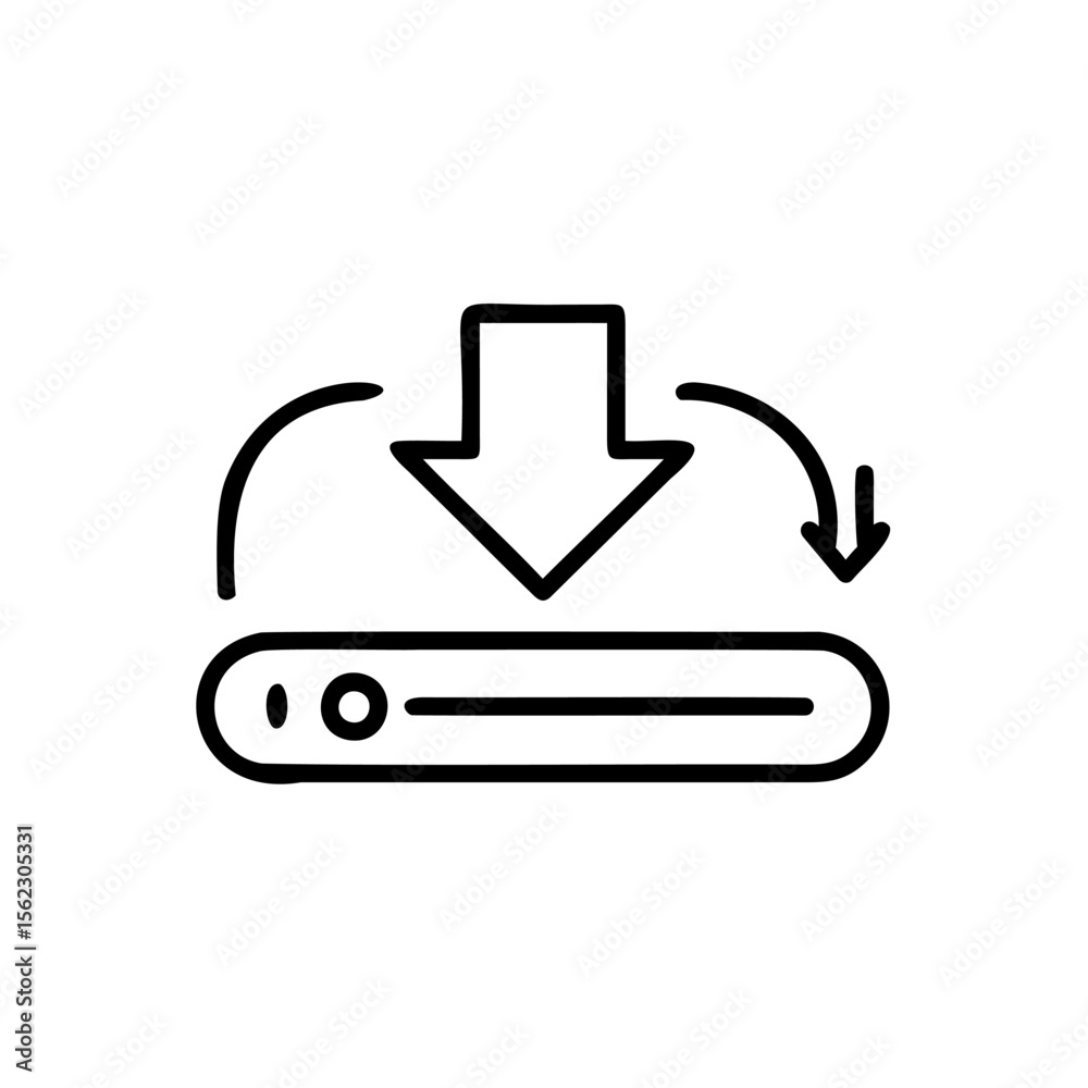 Fototapete a download arrow above a rounded rectangle with curved arrows icon symbol