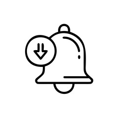 Obraz premium Outlined bell icon with a downward arrow inside a circle on a notification alert