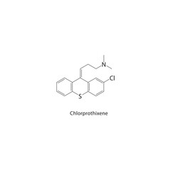 Chlorprothixene skeletal structure. Antipsychotic compound schematic illustration. Simple diagram, chemical formula.