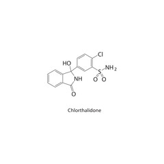 Chlorthalidone skeletal structure. Thalidone-type Diuretic compound schematic illustration. Simple diagram, chemical formula.