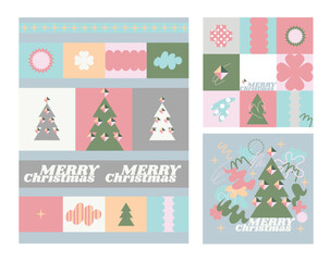 Christmas cards with quirky doodle simple elements. Vector.