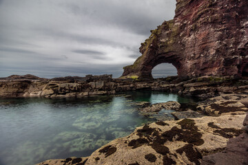 Maw Skelly Natural Sea Arch, Auchmithie Cliffs , Arbroath, Scotland