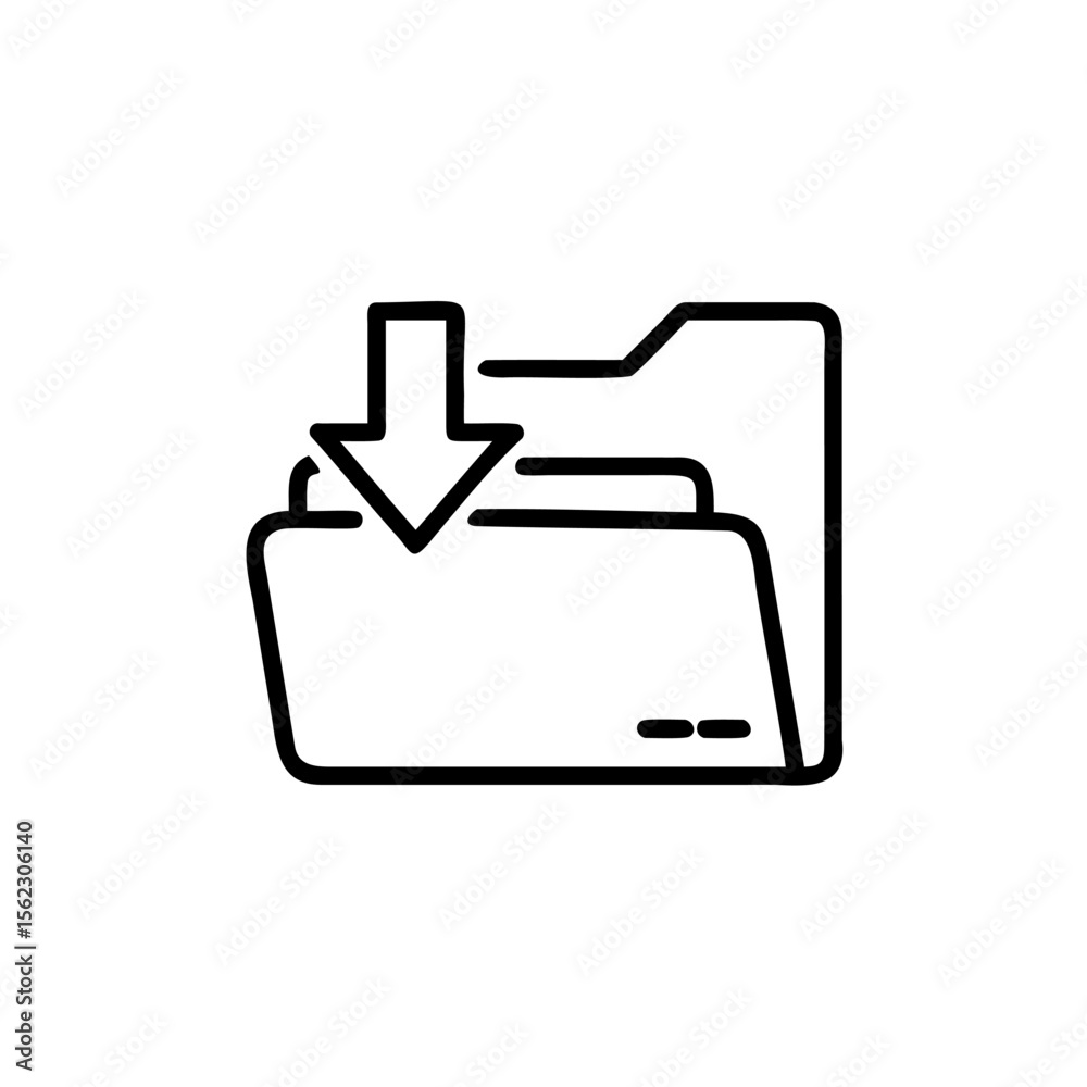Poster outline icon a folder with a downward arrow representing file download on vector