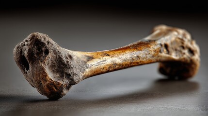 Obraz premium Gros plan sur un os ancien fossilise avec texture brune et rugueuse