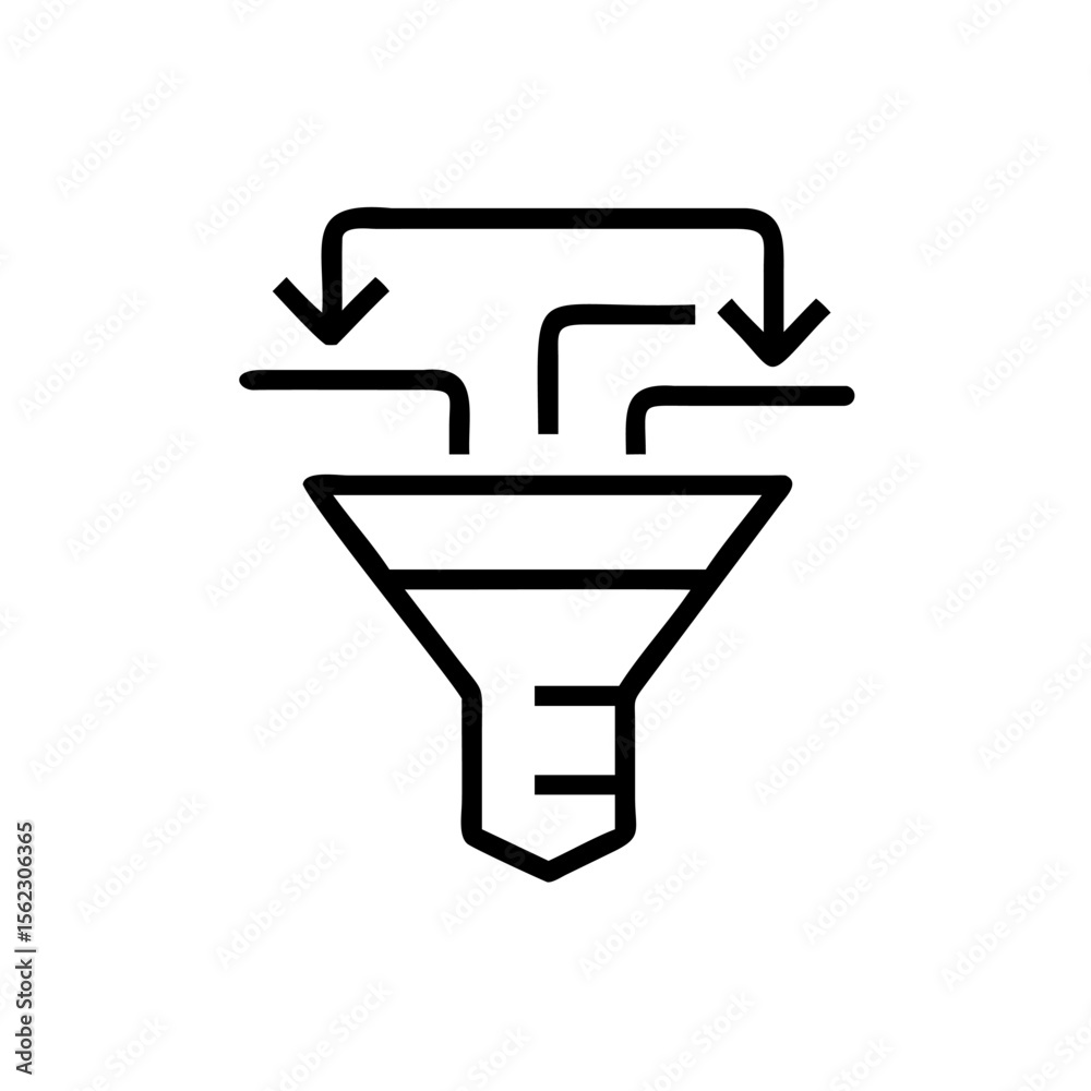 Poster funnel icon with arrows representing filtering process on a handdrawn data