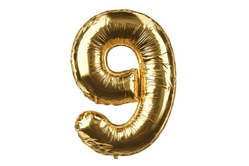 Gold number nine balloon on black background