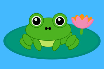 Cute Frog Resting in Lily Pond Nature Illustration