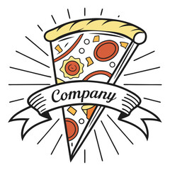 Colorful pizza slice logo design for a company.
