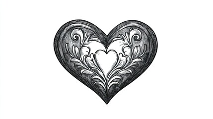 Sketch heart icon on white background, hand-drawn and artistic love symbol ideal for invitations, creative projects, and digital artwork.