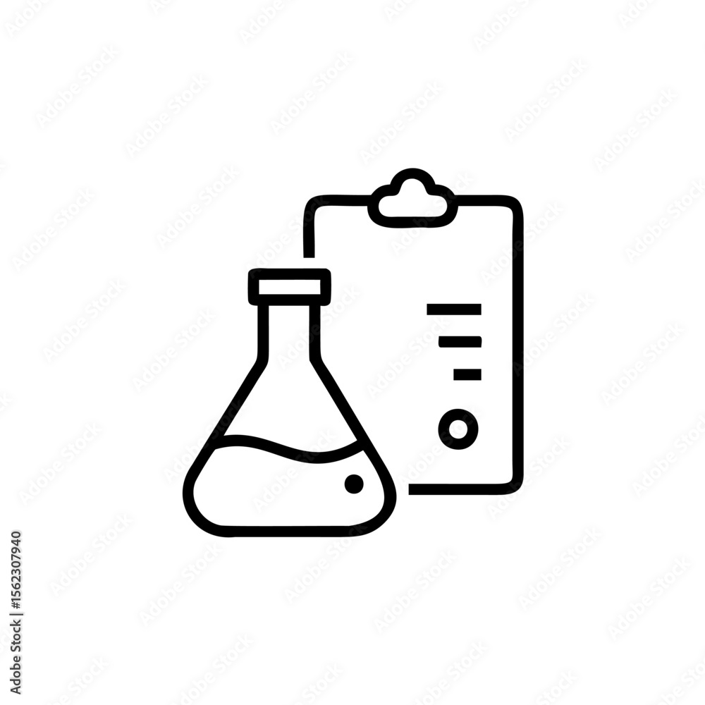 Poster outline a laboratory flask clipboard with lines a circle on beaker science