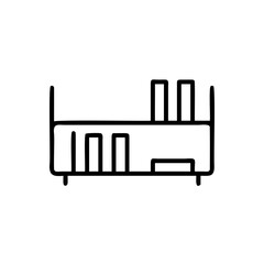 Handdrawn bookshelf with rectangular shelves vertical supports on storage furniture