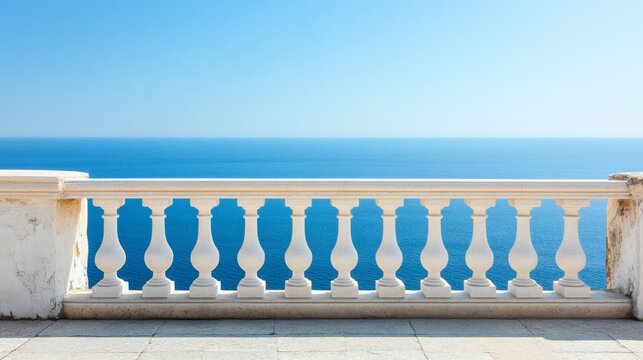 Balcony View White Railing Overlooking Blue Ocean, OceanView, Balcony