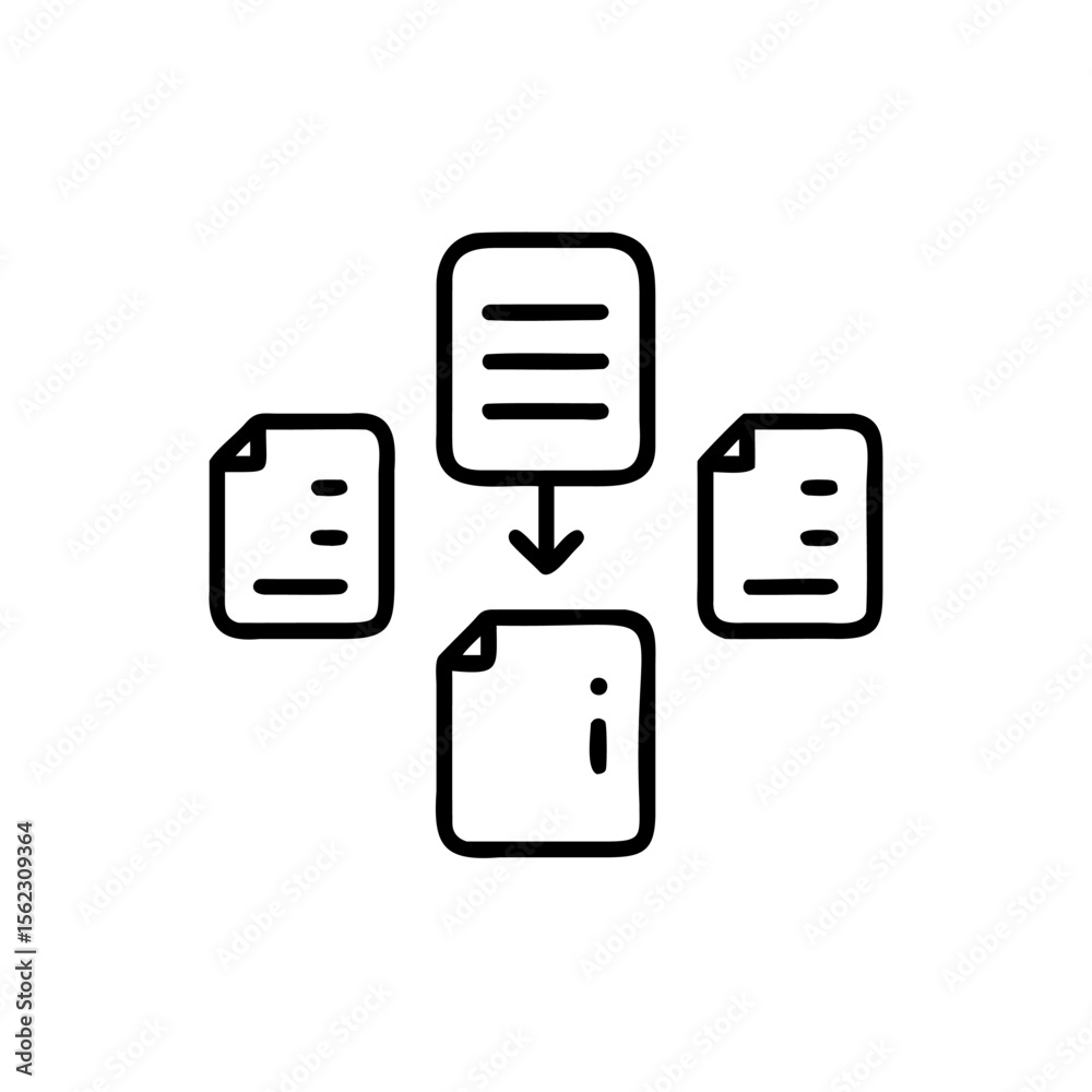 Poster Document processing icon with arrow paper sheets on file