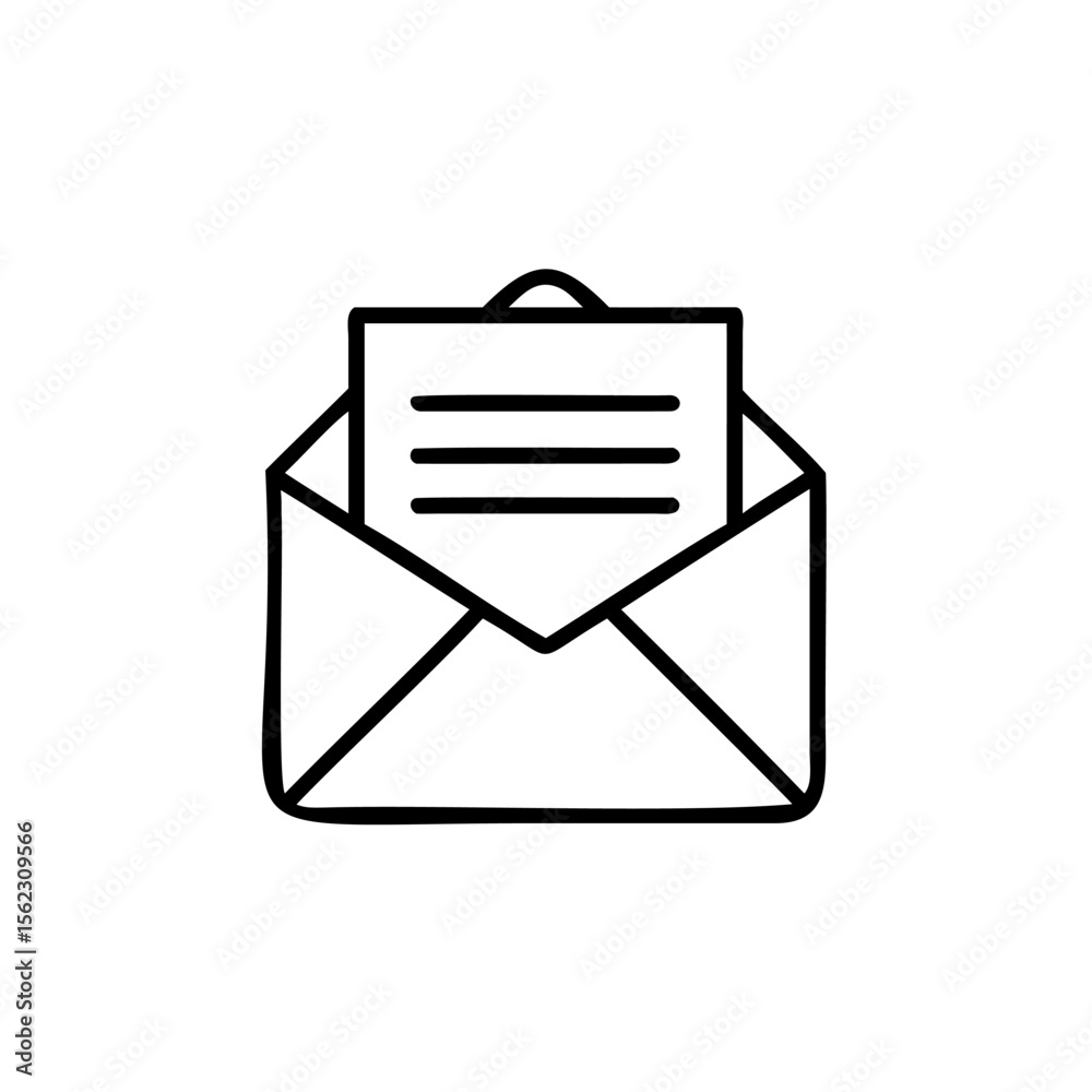 Poster handdrawn envelope with a letter inside on a simple a message mail communication