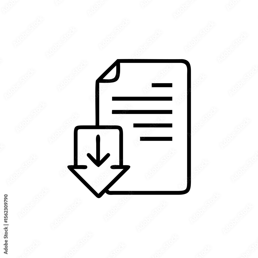 Poster document with lines a downward arrow symbol on a paper file