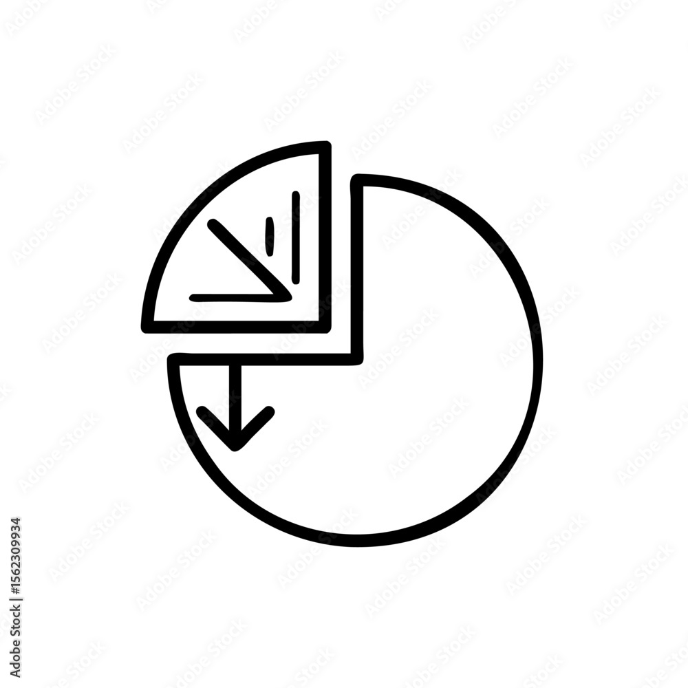 Poster pie chart with arrow pointing down on handdrawn graph diagram