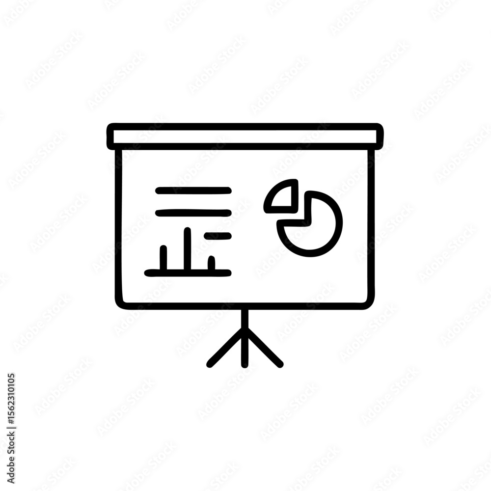 Poster presentation board with pie chart text on handdrawn graph