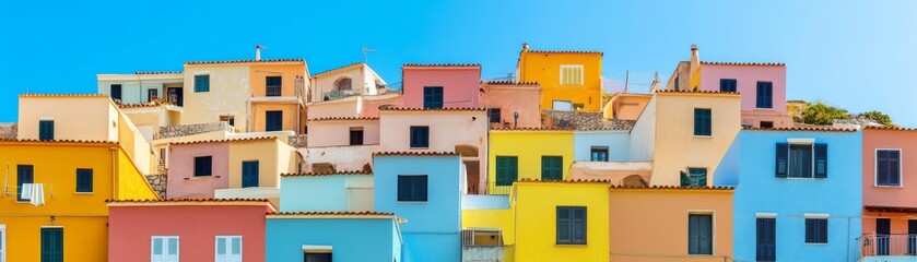 Fototapeta premium Colorful Village Mediterranean Houses under Clear Blue Sky, Travel , Architecture