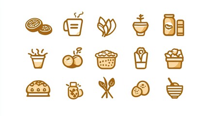 Vegan food icons on a white background, ideal for plant-based eating, sustainable diets, and vegan lifestyle visuals.