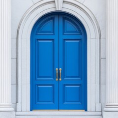 Elegant Blue Door with Archway and Columns, Architecture , Entrance