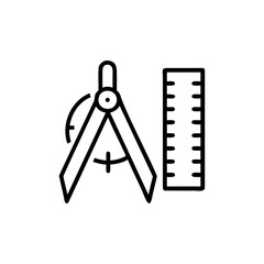 Line drawing a compass ruler on a measuring tools measurement