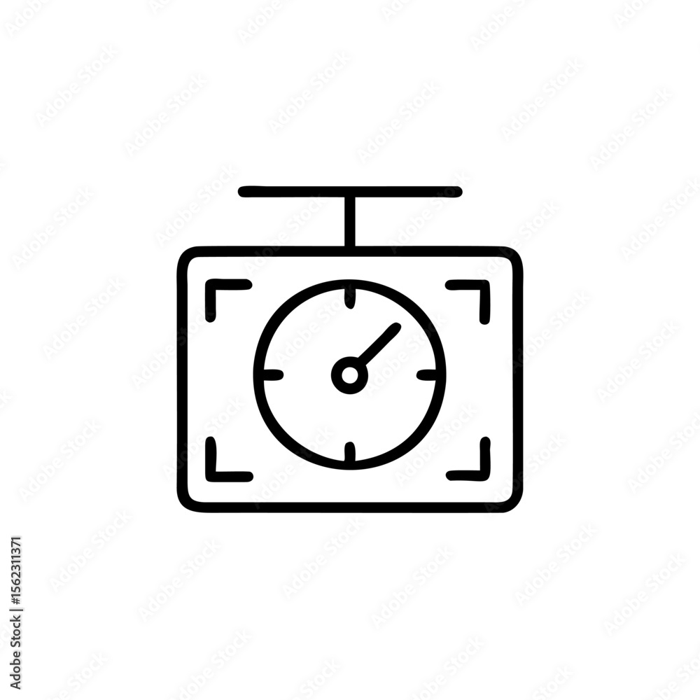 Poster outline a scale with a round dial a pointer on a weight balance