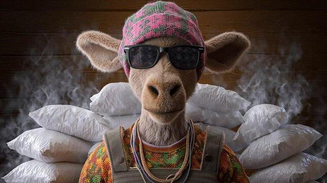 a drug mule is sitting with his stash of narcotics