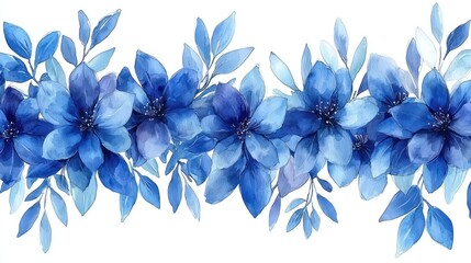 Blue floral watercolor arrangement on white backdrop