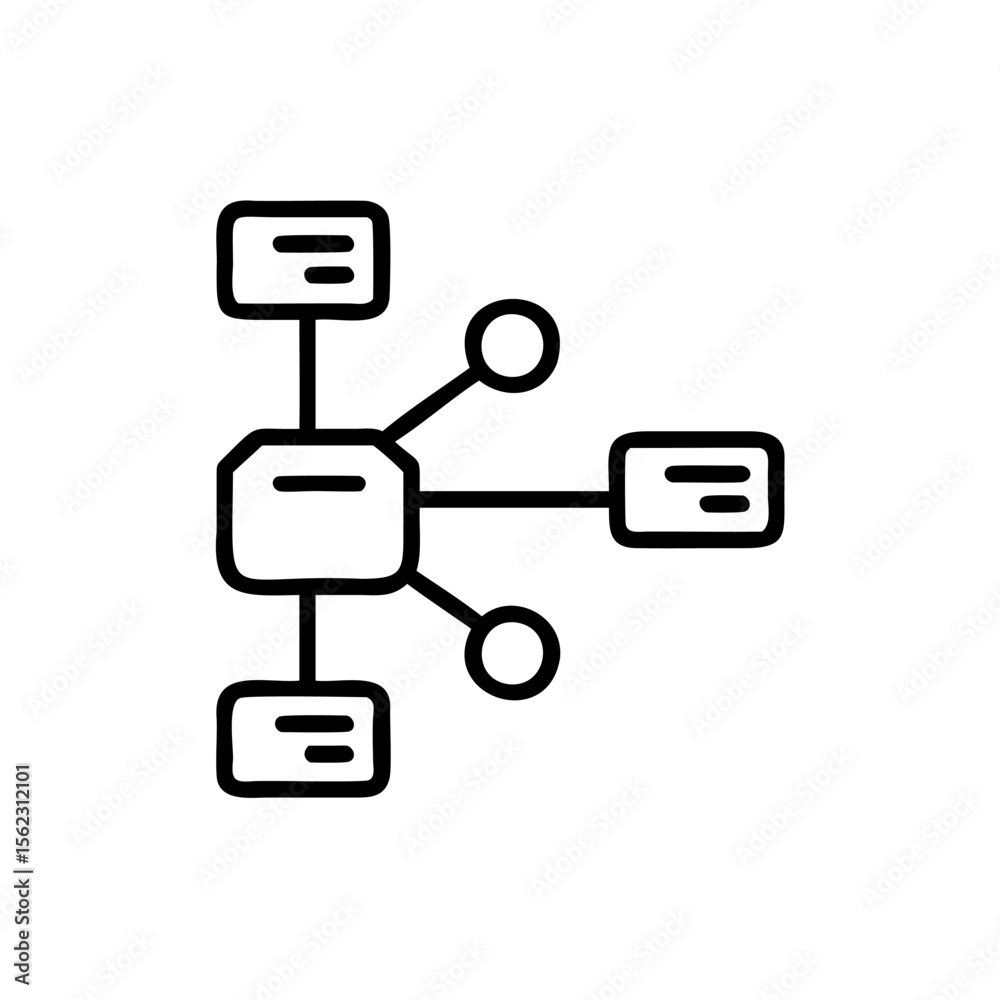 Poster Handdrawn diagram with connected rectangular circular shapes on a network connection