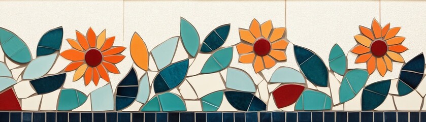 Fototapeta premium Floral Mosaic Tile Border, Art , Decor