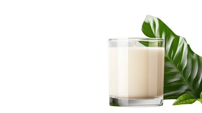 Glass Candle with Green Leaf on Transparent Background - Powered by Adobe