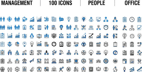 Business management icons vector set office people management team work icons