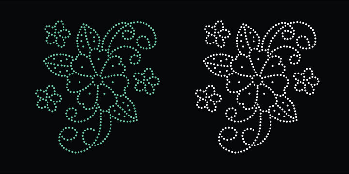 Rhinestone hotfix transfer design.Abstract beautiful glitter appliqu&eacute; rhinestone motif vector design, Unique modern rhinestone flower vector design,