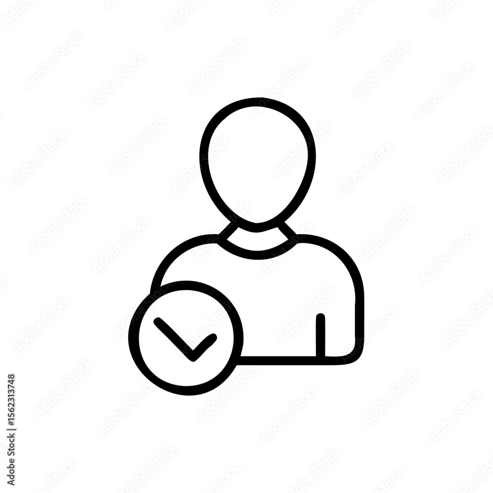Poster outline person icon with checkmark symbol in circle on user profile