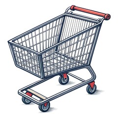 Bold line illustration of a minimal supermarket cart with no fill, emphasizing the design and functionality of shopping carts