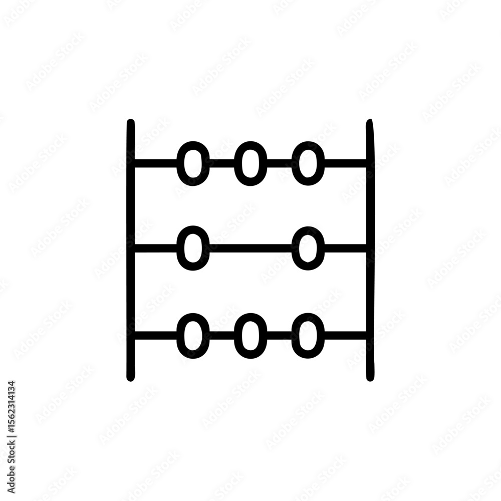 Poster abacus with three rows beads vertical lines on counting math