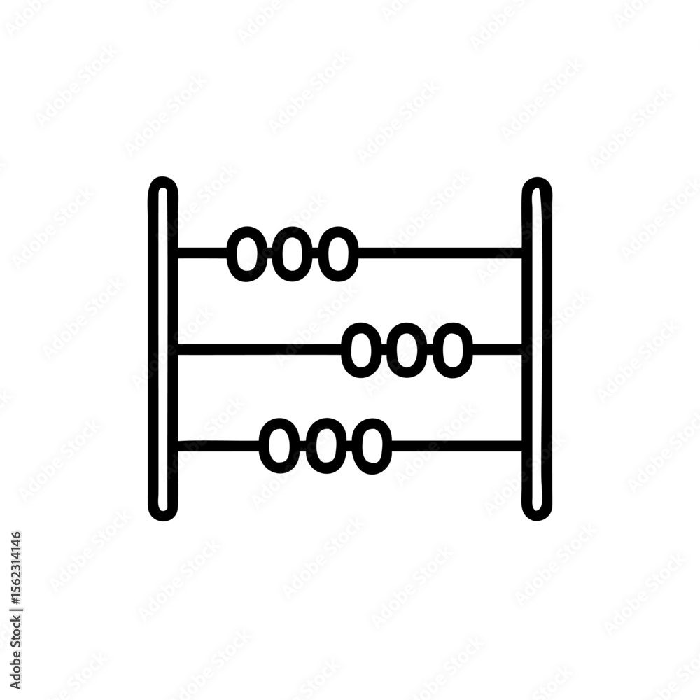 Poster outline abacus with three rows beads on a simple design counting math