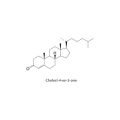 Cholest-4-en-3-one skeletal structure. Steroid ketone compound schematic illustration. Simple diagram, chemical formula.
