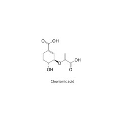 Chorismic acid skeletal structure. Aromatic acid compound schematic illustration. Simple diagram, chemical formula.