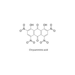 Chrysamminic acid skeletal structure. Anthraquinone dye derivative compound schematic illustration. Simple diagram, chemical formula.