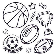 Fototapeta premium a collection of sports balls and a trophy