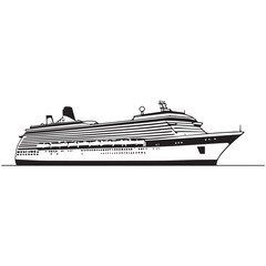Obraz premium Cruise Ship Silhouette Side View Vector