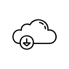 Cloud icon with download arrow inside a circle on a simple vector