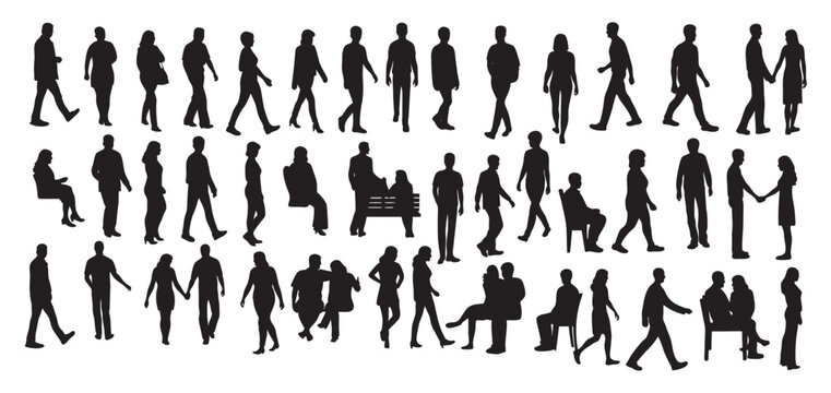 Diverse Human Silhouette Vector Collection with Various Poses and Interactions