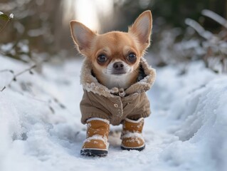 Adorable chihuahua in winter gear