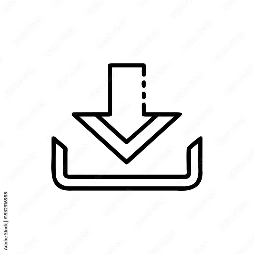 Poster handdrawn download icon with arrow pointing down into a container shape on vector