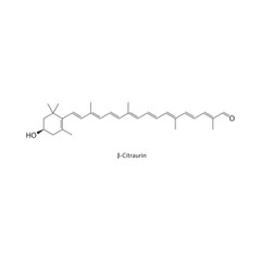 β-Citraurin skeletal structure. Natural carotenoid pigment compound schematic illustration. Simple diagram, chemical formula.