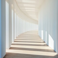 Fototapeta premium Minimalist White Corridor with Archways and Sunlight, Architecture, Design
