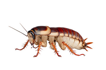 Close up of a reddish brown cockroach.